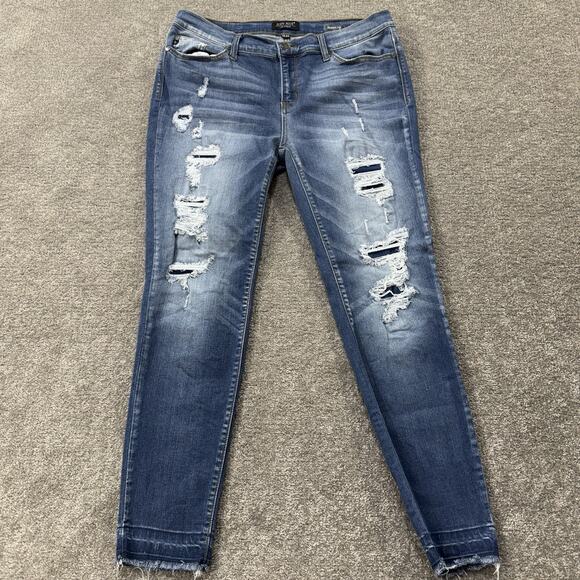 Judy Blue Jeans Womens 15/32 Skinny Fit Distressed Stretch Mid Rise Dark Wash - Picture 1 of 10
